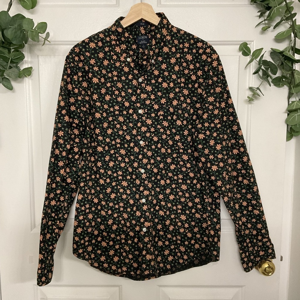 J. Crew Black and Orange Floral Men's Shirt. SIZE L - Picture 2 of 6